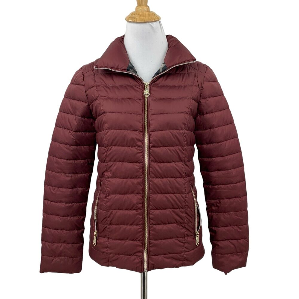 Nanette Lepore Jacket Womens S Small Maroon Filled Down Puffer Zip Up Quilted